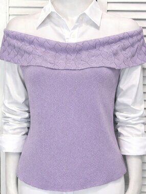 Dana Buchman 90s Off The Shoulder Sweater Purple Lavender Lilac Small